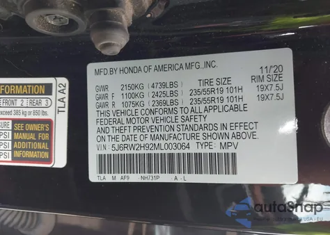 2021 Honda Cr-V Awd Touring from USA, damaged, VIN 5J6RW2H92ML003064